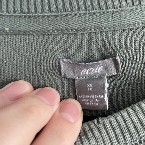 Aerie Women XS Green Terry Casual Comfort Relaxed Pullover Cropped Sweatshirt - Picture 6 of 9